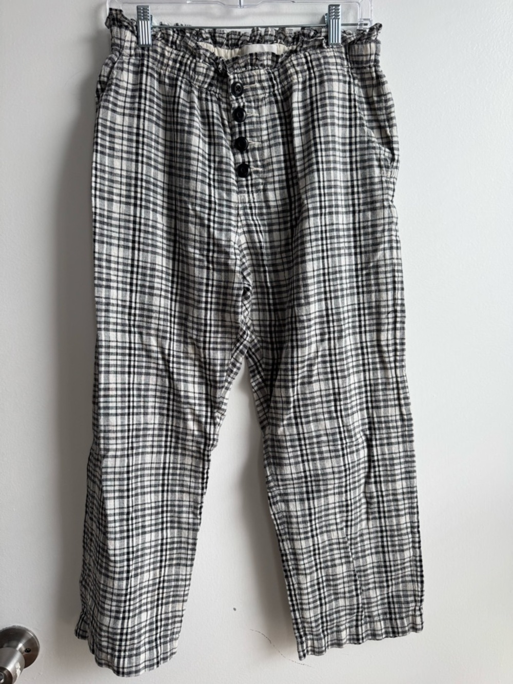 The Great. Paper bag Gunny Sak Black & White Plaid High Waist Patchwork Trousers
